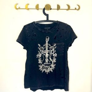 Lucky Brand Nashville Guitars black and white distressed tee -Small